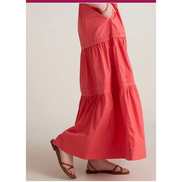Quince Organic Cotton Poplin Tiered Maxi Dress Coral Sz L NWT #9 - Picture 5 of 7